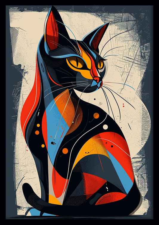 Geometric Abstract Cat Canvas Wall Art – Bold Modern Colors – T857 – AiPrintLab