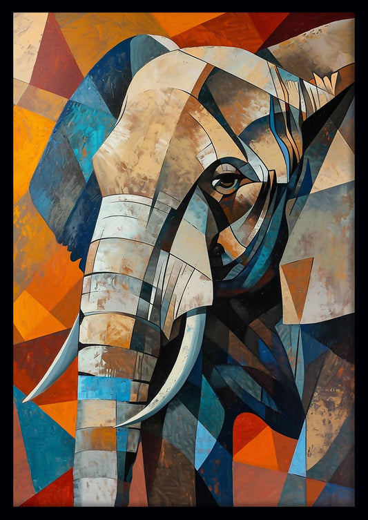 Geometric Elephant – Abstract Cubist Style Canvas & Poster Wall Art – T830 – AiPrintLab