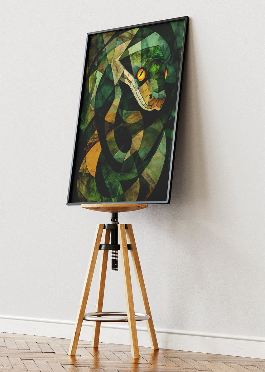 Geometric Snake Art Print & Canvas – Abstract Green Serpent Wall Art