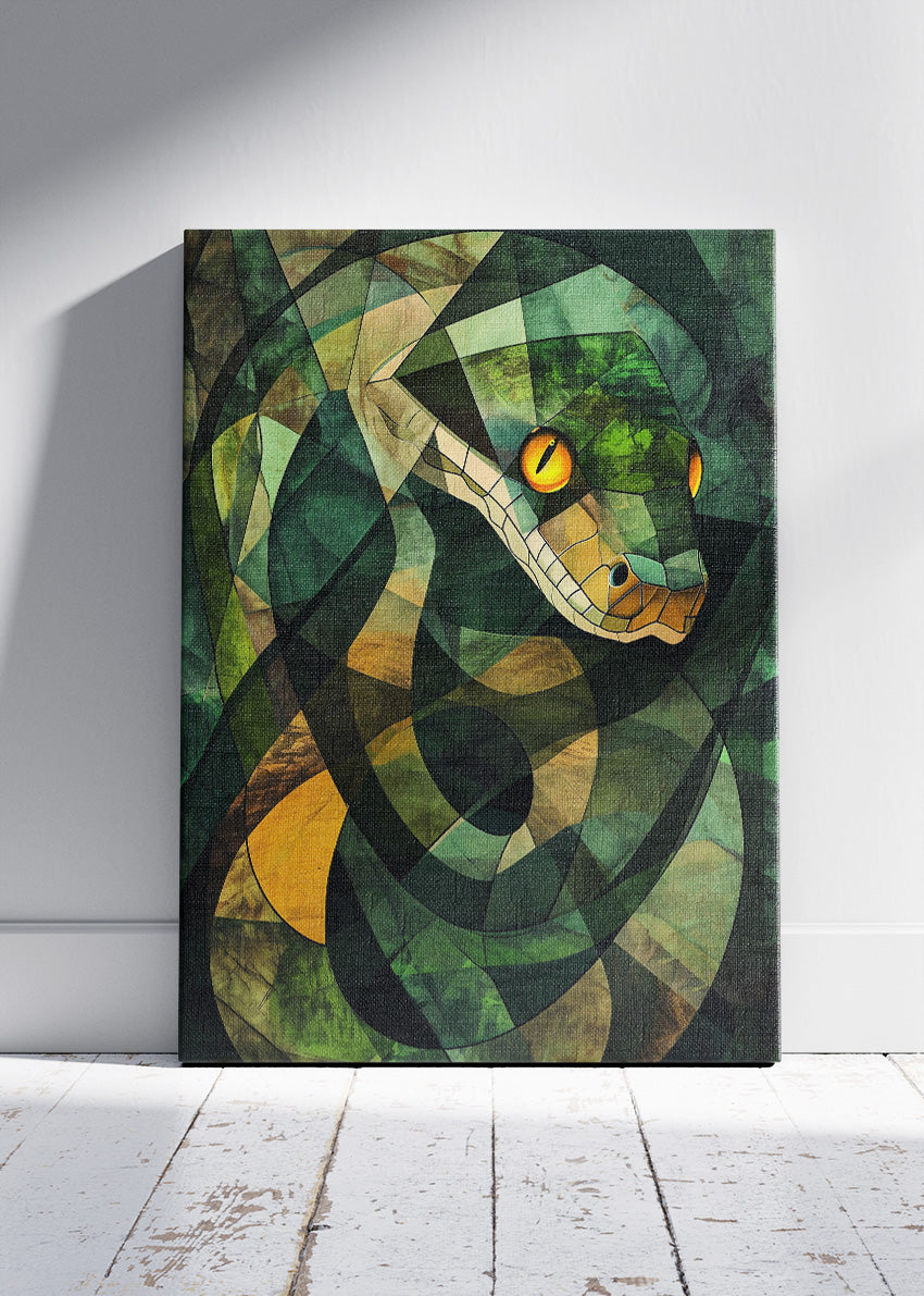 Geometric Snake Art Print & Canvas – Abstract Green Serpent Wall Art