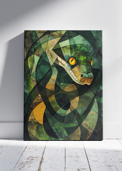 Geometric Snake Art Print & Canvas – Abstract Green Serpent Wall Art