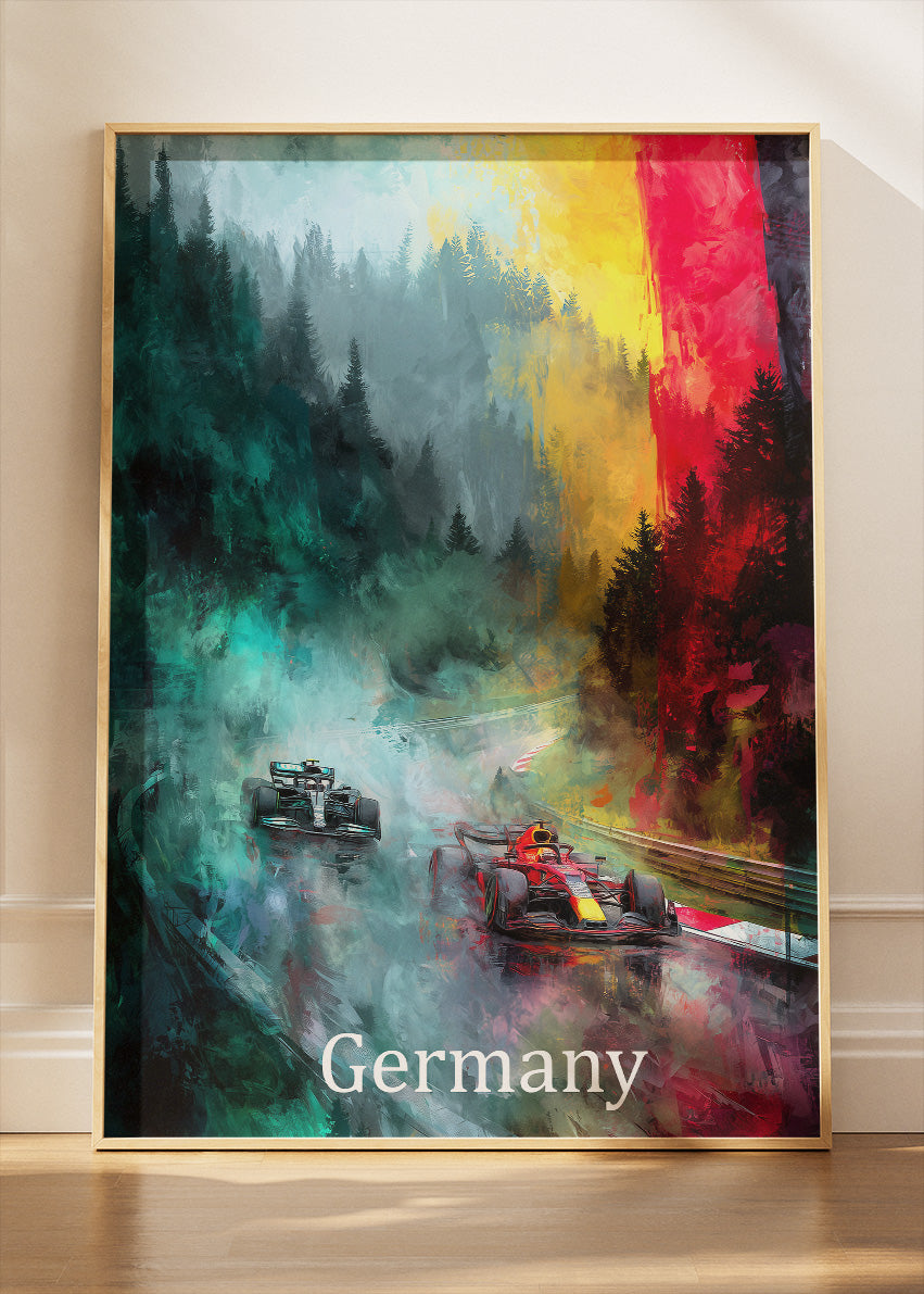Germany Formula 1 Rainy Forest Circuit Canvas Print & Poster – AI PRINT LAB
