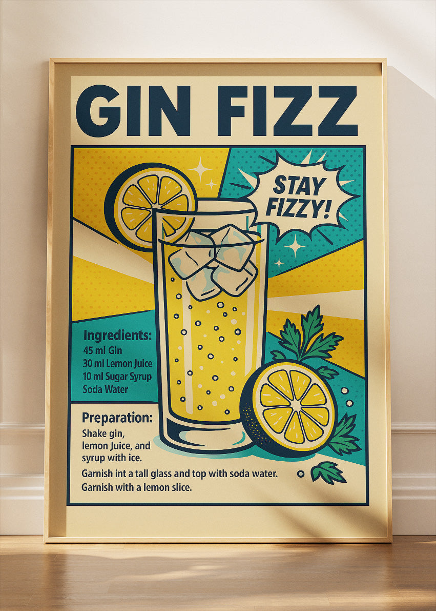 Gin Fizz Botanical Cocktail Poster & Canvas Print | Vintage Gin Recipe Wall Art