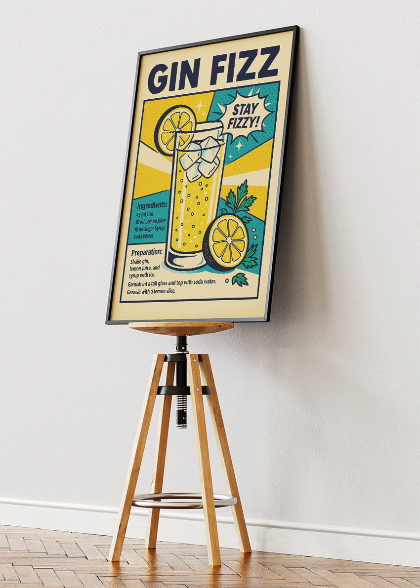 Gin Fizz Botanical Cocktail Poster & Canvas Print | Vintage Gin Recipe Wall Art