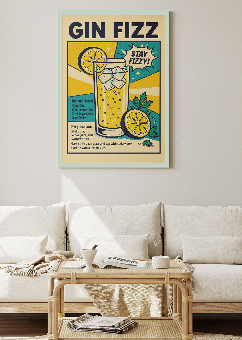 Gin Fizz Botanical Cocktail Poster & Canvas Print | Vintage Gin Recipe Wall Art