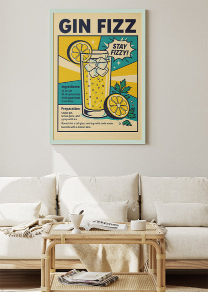 Gin Fizz Botanical Cocktail Poster & Canvas Print | Vintage Gin Recipe Wall Art