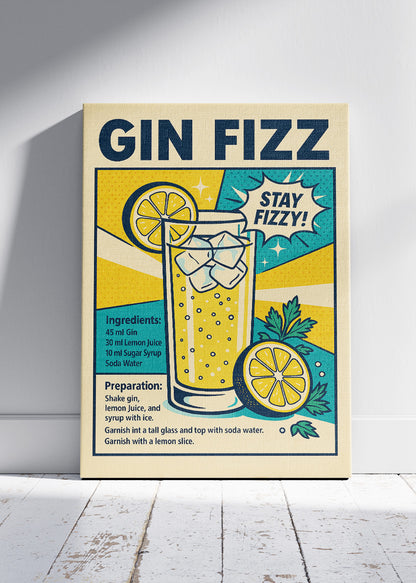 Gin Fizz Botanical Cocktail Poster & Canvas Print | Vintage Gin Recipe Wall Art