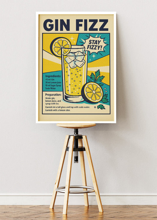 Gin Fizz Botanical Cocktail Poster & Canvas Print | Vintage Gin Recipe Wall Art