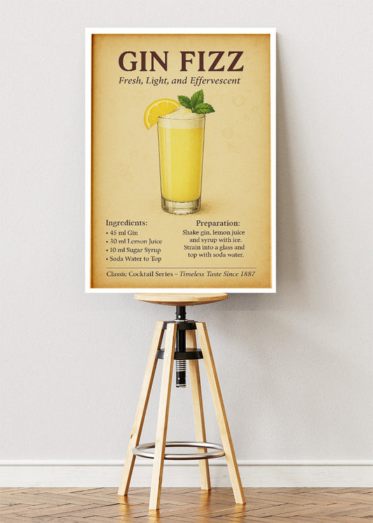 Gin Fizz Cocktail Poster & Canvas Print | Vintage Gin Drink Recipe Wall Art