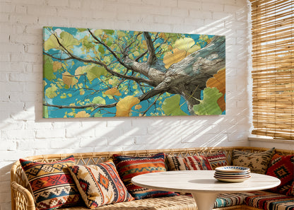 Ginkgo Tree Perspective Canvas Wall Art – Modern Botanical Nature Painting – Single & 3 Panel Canvas – AI PRINT LAB