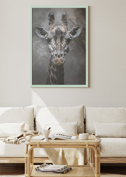 Giraffe Portrait Art Print & Canvas – Moody Wildlife Wall Art with Smoky Background