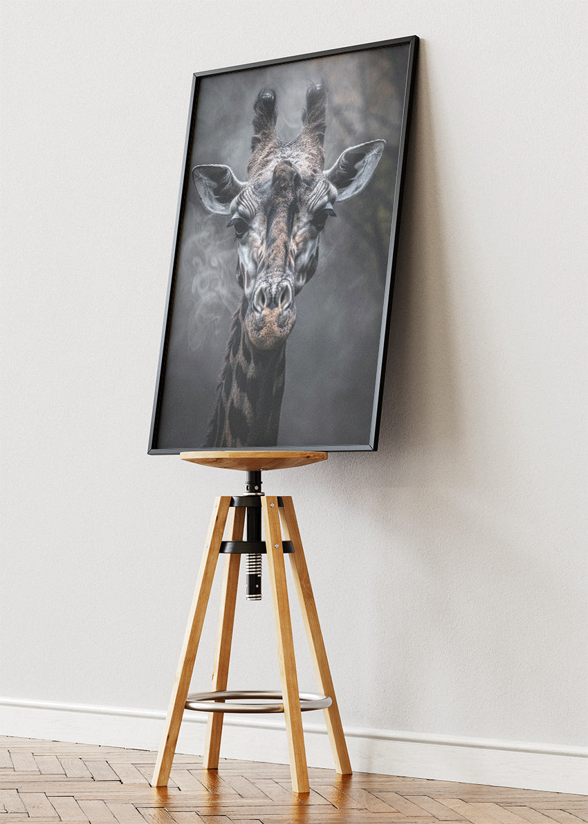 Giraffe Portrait Art Print & Canvas – Moody Wildlife Wall Art with Smoky Background
