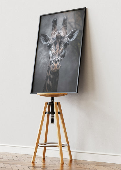 Giraffe Portrait Art Print & Canvas – Moody Wildlife Wall Art with Smoky Background