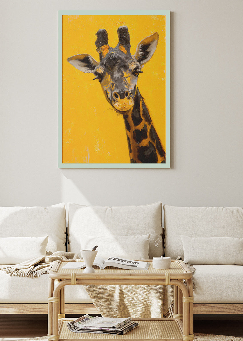 Giraffe Portrait Poster & Canvas Print – Bright Yellow Modern Animal Art