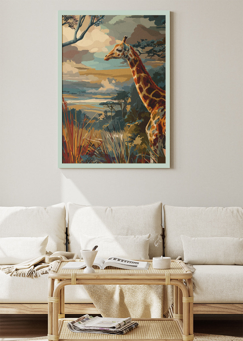 Giraffe Safari Canvas Print & Poster – Modern Wildlife Landscape Wall Art