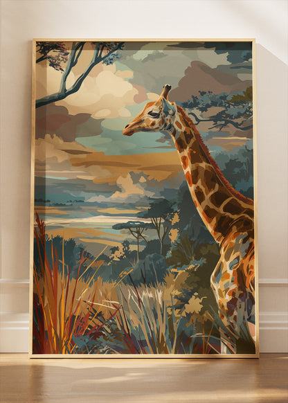 Giraffe Safari Canvas Print & Poster – Modern Wildlife Landscape Wall Art