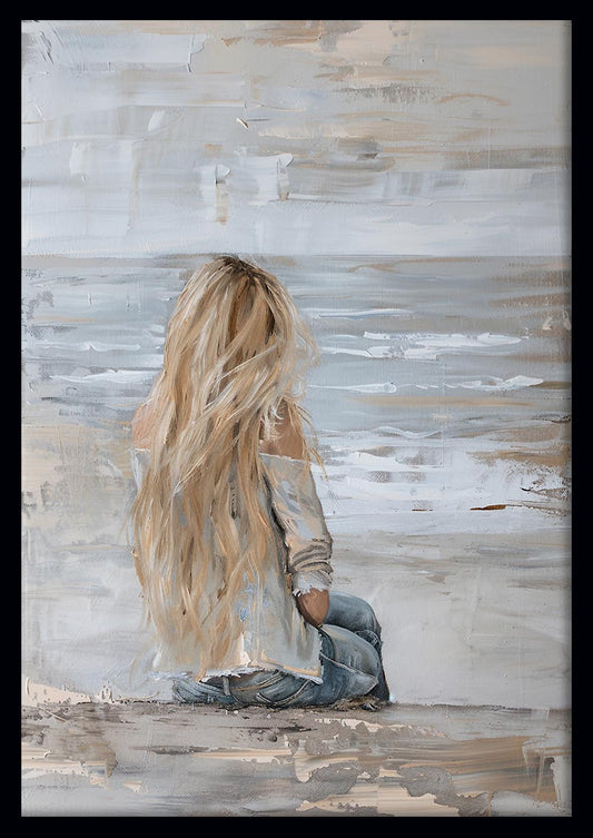 Girl by the Sea – Gentle Oil-Style Canvas Wall Art & Poster Print – T1115 – AiPrintLab