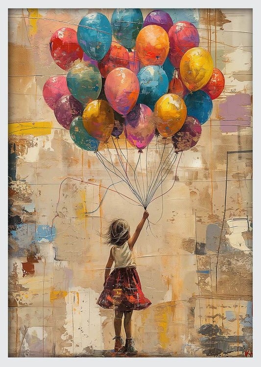 Girl with Balloons – Colorful Childhood Canvas & Poster Wall Art – T1230 – AiPrintLab