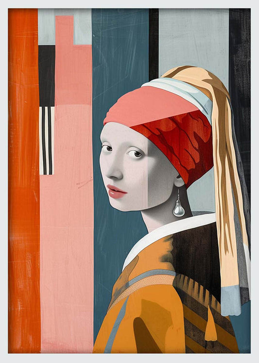 Girl with a Pearl Earring Remix – Modern Geometric Portrait Canvas & Poster Wall Art – T1158 – AiPrintLab
