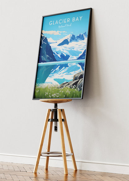Glacier Bay National Park Poster & Canvas Print – Alaska Glacier Landscape Illustration Wall Art