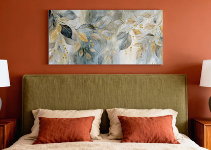 Gold Botanical Leaves Canvas Wall Art – Elegant Modern Nature Painting – Single & 3 Panel Canvas – AI PRINT LAB
