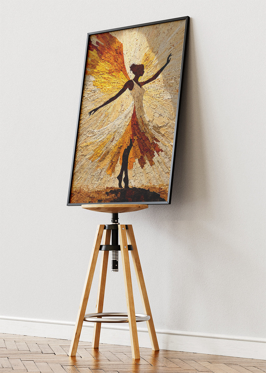Golden Abstract Dancer Wall Art – Modern Textured Silhouette Canvas Print & Contemporary Statement Poster for Living Room Decor UK