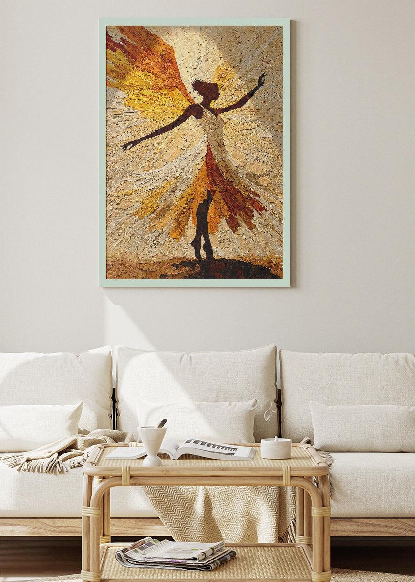 Golden Abstract Dancer Wall Art – Modern Textured Silhouette Canvas Print & Contemporary Statement Poster for Living Room Decor UK