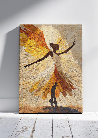 Golden Abstract Dancer Wall Art – Modern Textured Silhouette Canvas Print & Contemporary Statement Poster for Living Room Decor UK