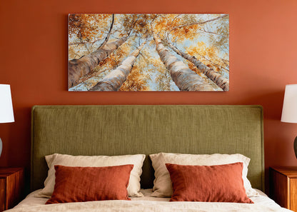 Golden Autumn Birch Trees Canvas Wall Art – Warm Fall Forest Single & 3 Panel Canvas