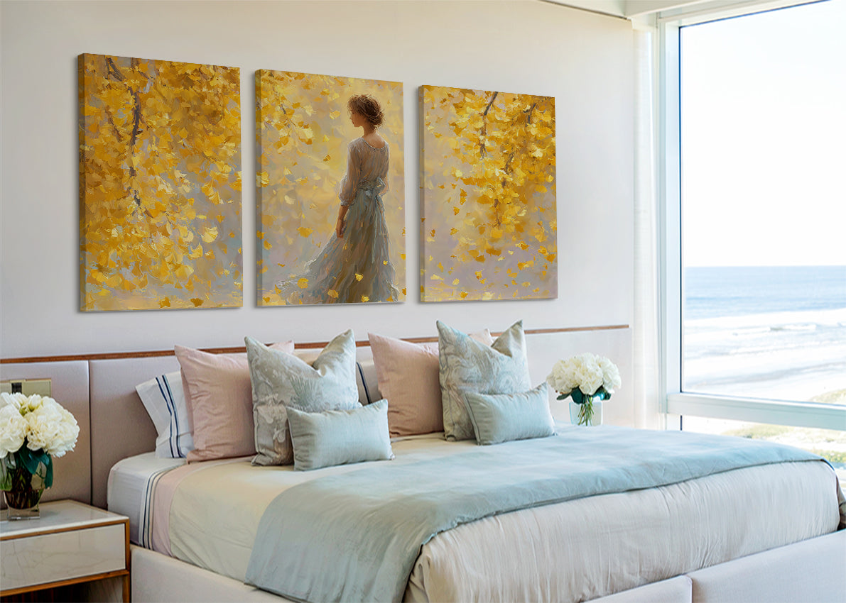 Golden Autumn Dream Canvas Wall Art – Single & 3 Panel Split – AI PRINT LAB