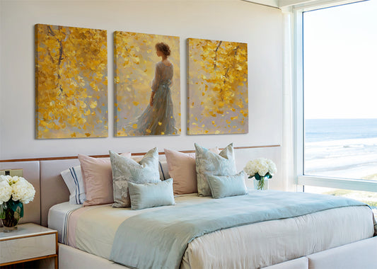 Golden Autumn Dream Canvas Wall Art – Single & 3 Panel Split – AI PRINT LAB