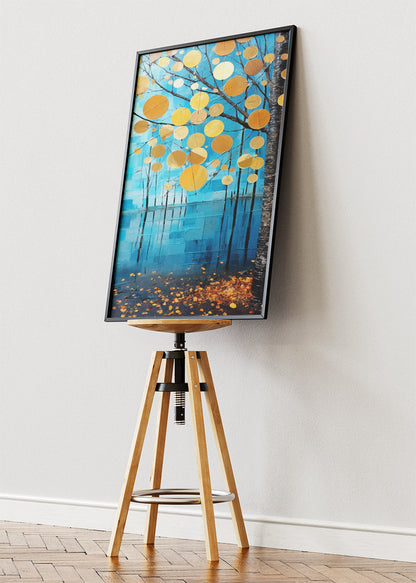 Golden Autumn Leaves Over Blue Lake Canvas & Poster Print – AI PRINT LAB