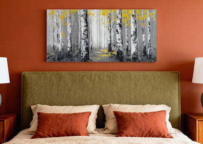 Golden Birch Forest Canvas Wall Art – Modern Black & White Woodland Landscape – Single & 3 Panel Canvas – AI PRINT LAB