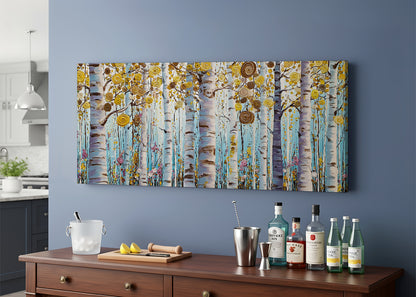 Golden Birch Forest Canvas Wall Art – Modern Tree Landscape Painting – Single & 3 Panel Canvas – AI PRINT LAB