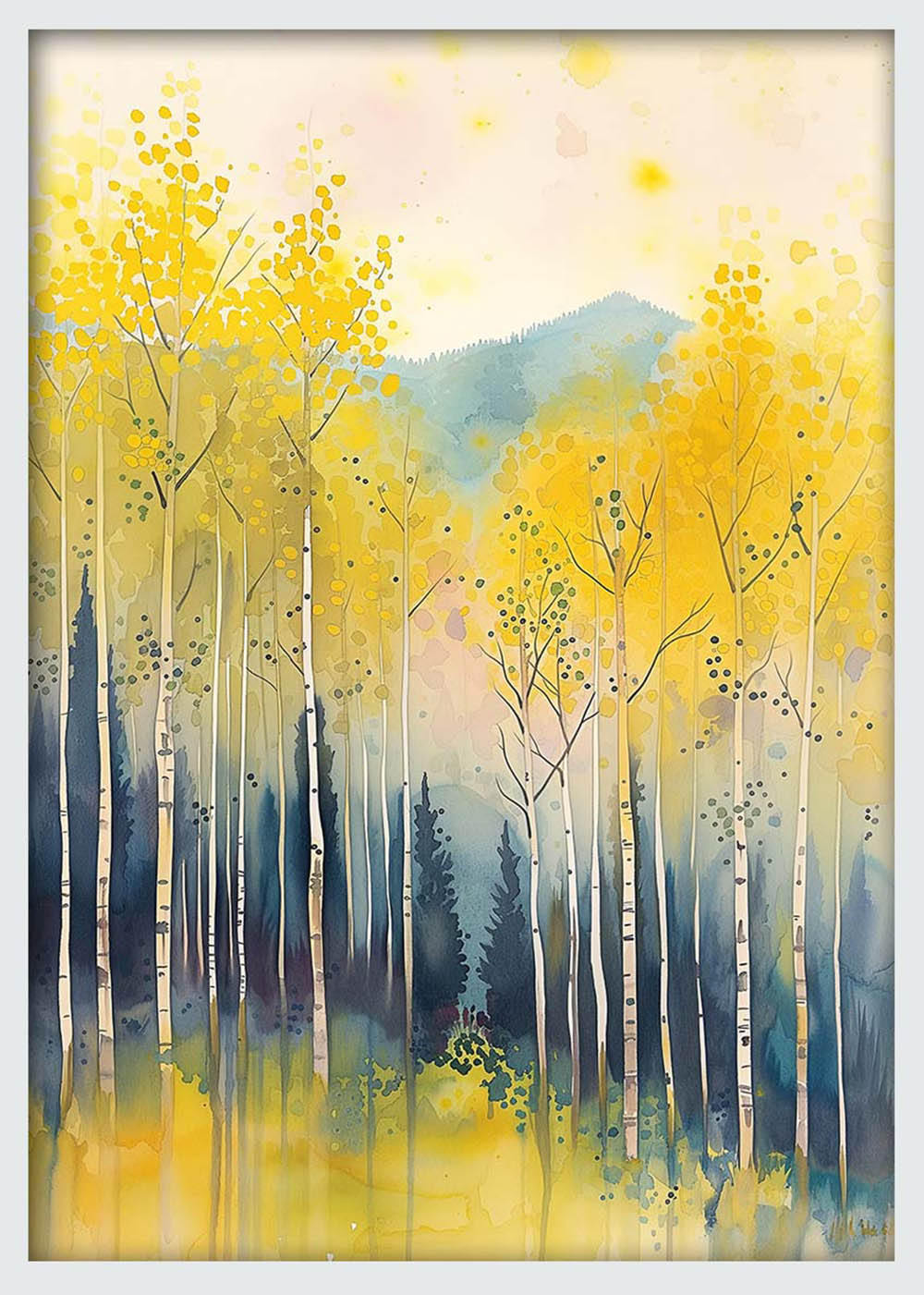 Golden Birch Forest – Soft Watercolor Landscape Canvas & Poster Wall Art – T1259 – AiPrintLab