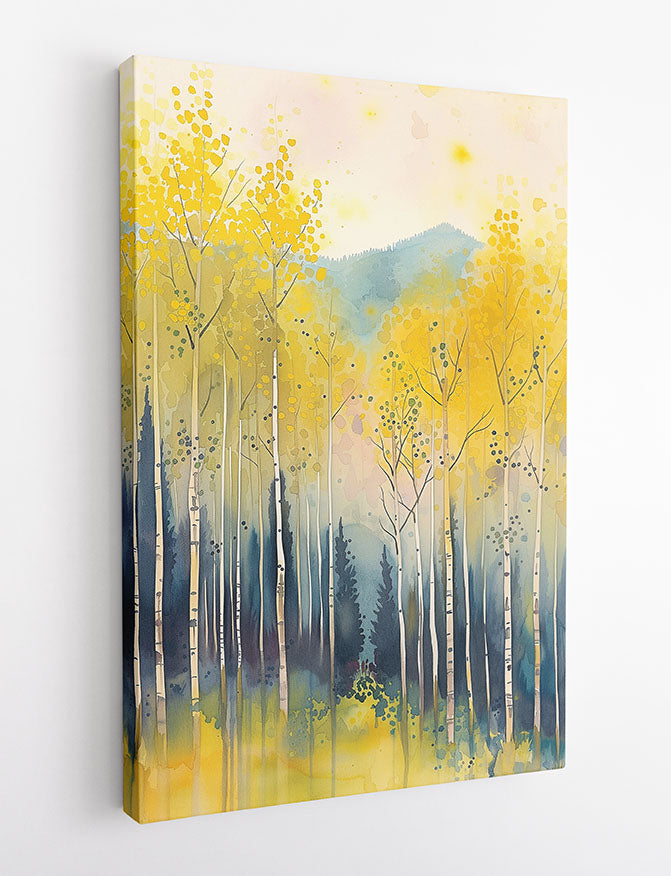 Golden Birch Forest – Soft Watercolor Landscape Canvas & Poster Wall Art – T1259 – AiPrintLab