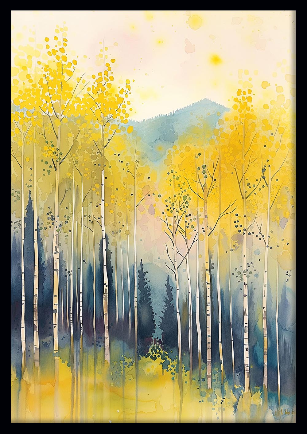 Golden Birch Forest – Soft Watercolor Landscape Canvas & Poster Wall Art – T1259 – AiPrintLab