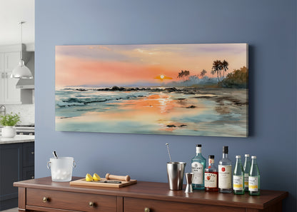 Golden Coastal Sunset Canvas Wall Art – Single & 3 Panel Split – AI PRINT LAB
