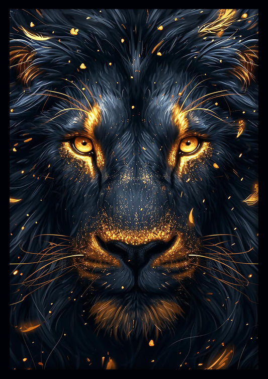 Golden Ember Lion – Fierce Regal Abstract Canvas Wall Art – T879 – AiPrintLab