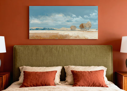 Golden Field Blue Sky Landscape Canvas Wall Art – Single & 3 Panel Canvas – AI PRINT LAB