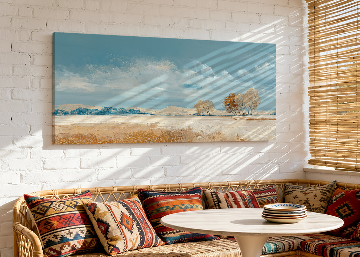 Golden Field Blue Sky Landscape Canvas Wall Art – Single & 3 Panel Canvas – AI PRINT LAB