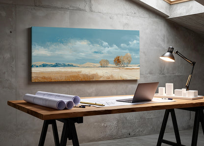 Golden Field Blue Sky Landscape Canvas Wall Art – Single & 3 Panel Canvas – AI PRINT LAB