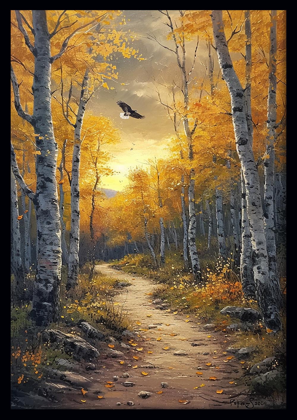 Golden Forest Trail – Autumn Landscape Canvas & Poster Wall Art – T1199 – AiPrintLab