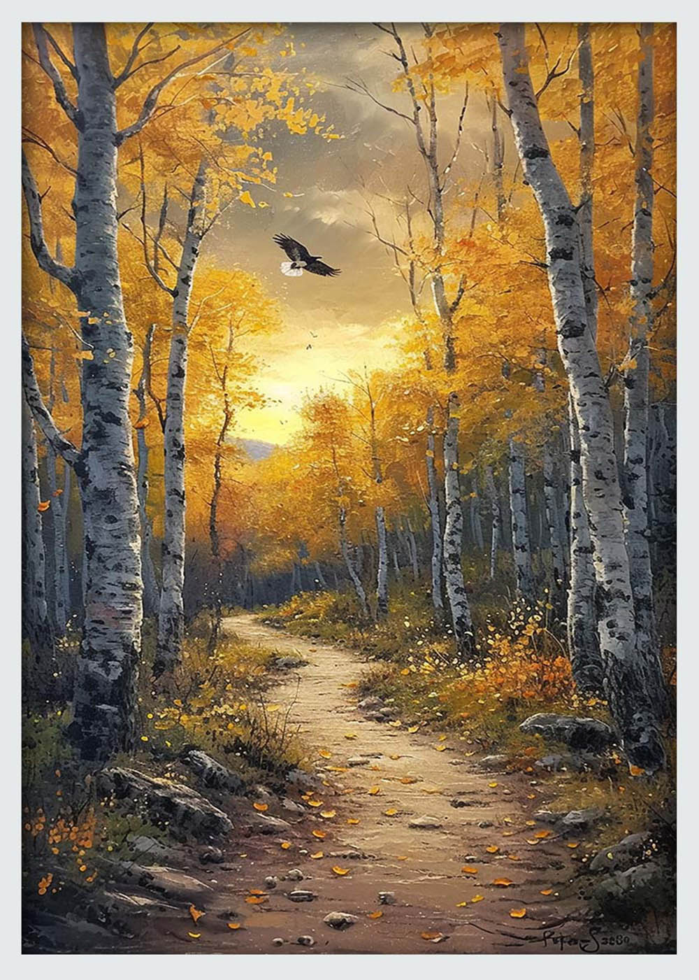 Golden Forest Trail – Autumn Landscape Canvas & Poster Wall Art – T1199 – AiPrintLab