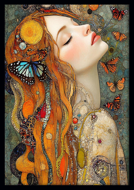 Golden-Haired Muse with Butterflies – Fantasy Woman Canvas & Poster Art – T1436 –