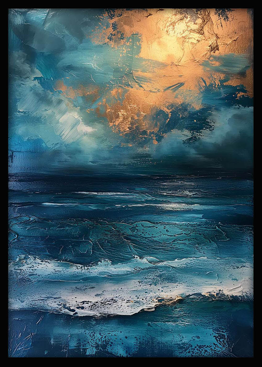 Golden Horizon Seascape – Abstract Ocean Canvas & Poster Wall Art – T1251 – AiPrintLab