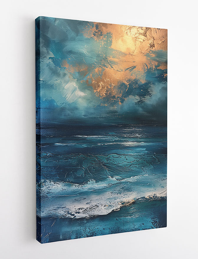 Golden Horizon Seascape – Abstract Ocean Canvas & Poster Wall Art – T1251 – AiPrintLab