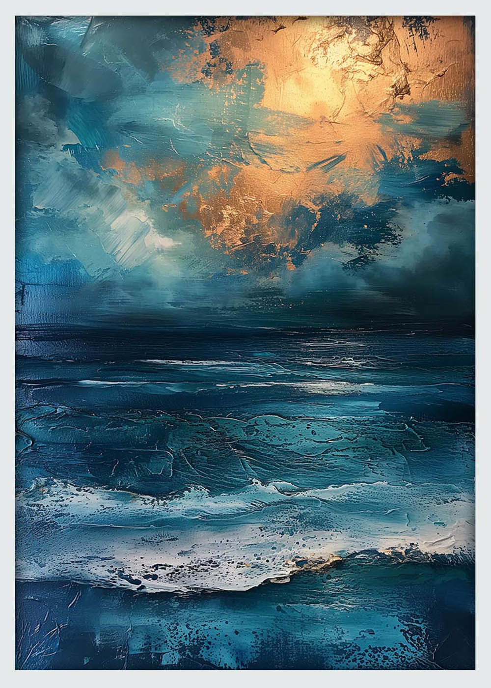 Golden Horizon Seascape – Abstract Ocean Canvas & Poster Wall Art – T1251 – AiPrintLab
