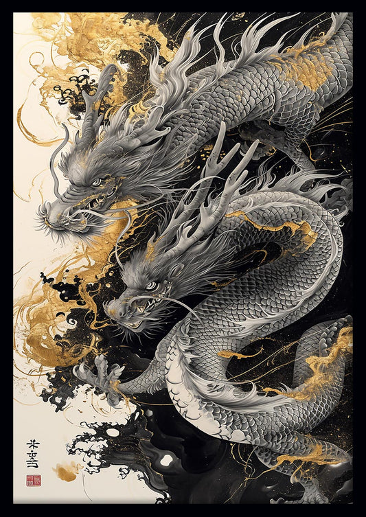 Golden Ink Japanese Dragon Canvas Print & Poster – T600 – AiPrintLab