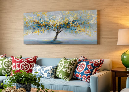 Golden Leaves Tree Canvas Wall Art – Modern Abstract Nature Landscape – Single & 3 Panel Canvas – AI PRINT LAB
